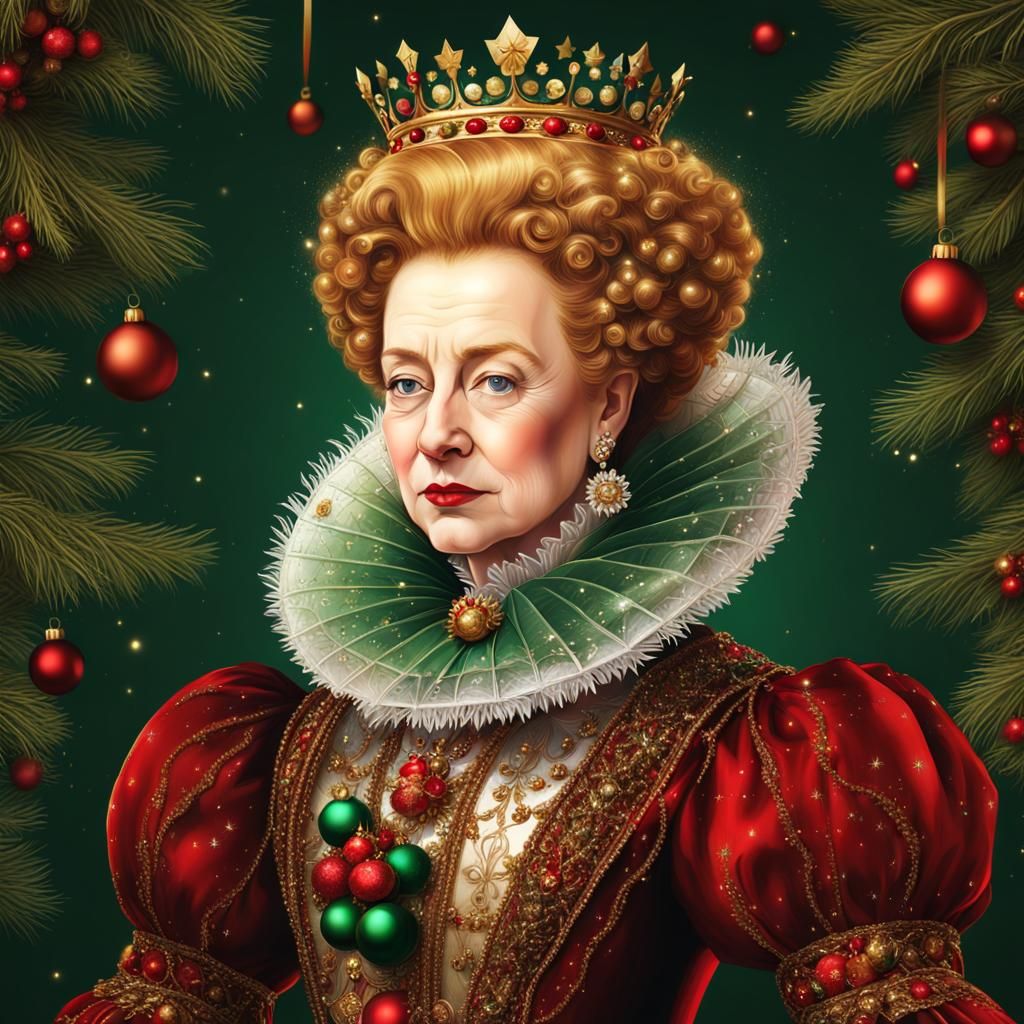 Queen Elizabeth I Christmas Portrait in Splash Art