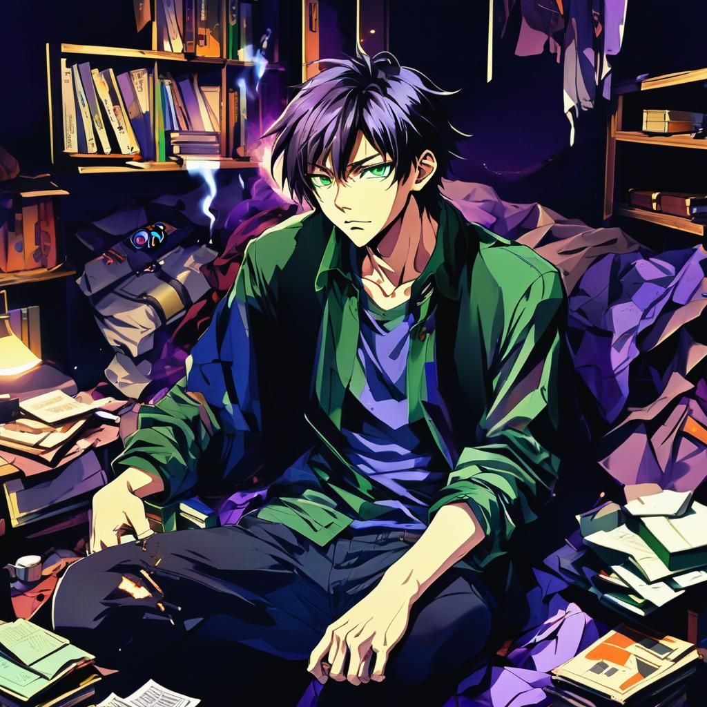 Dramatic Anime Male in a Whimsical Studio Trigger-Inspired S...