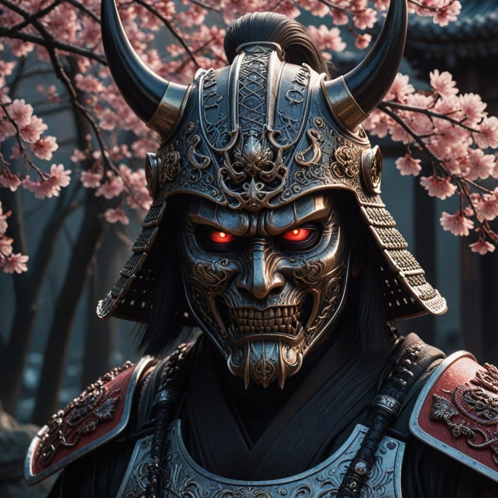 Menacing Samurai Warrior in Dark Fantasy Realism