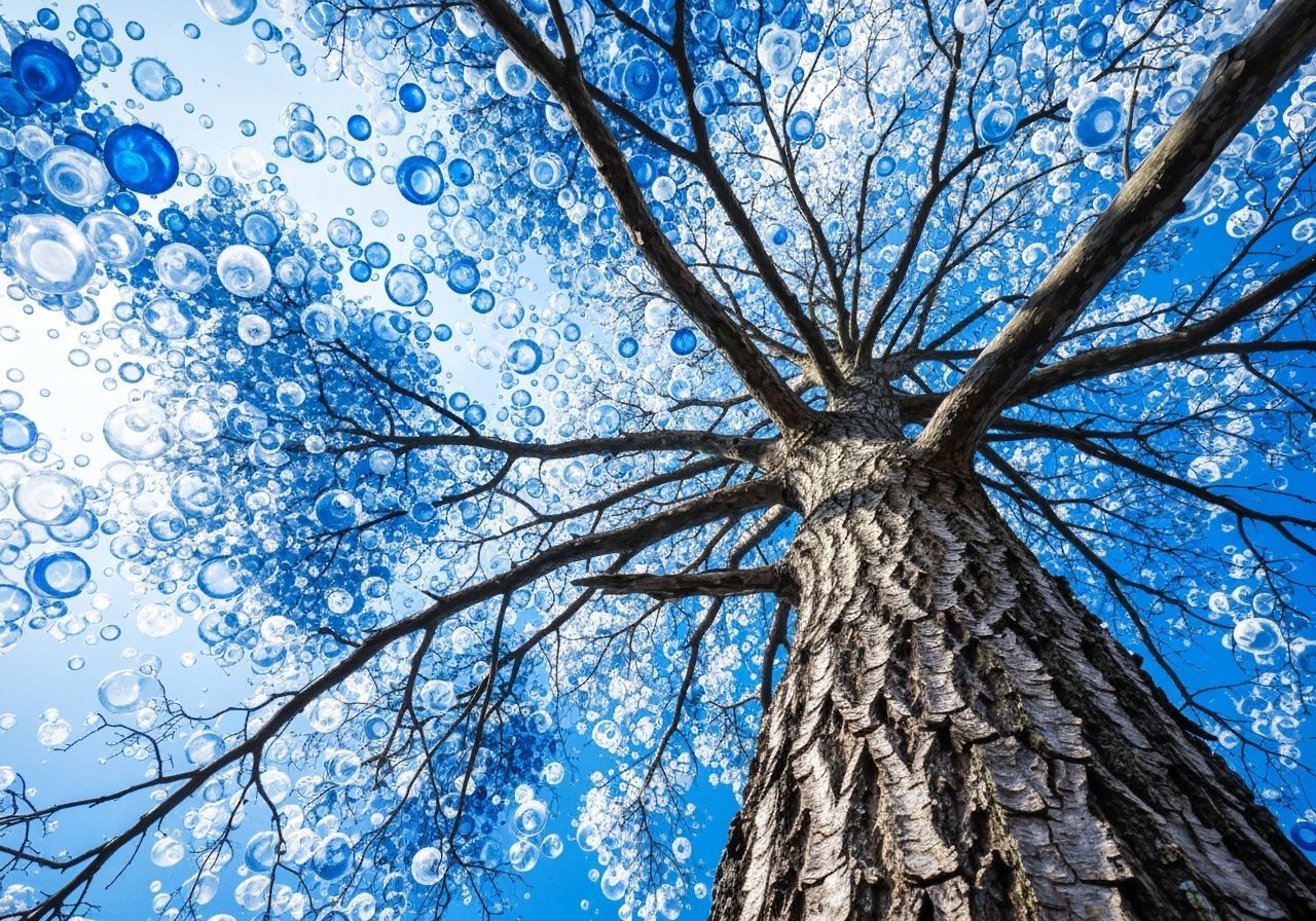 Dreamy Abstract Tree with Blue Bubble Sky