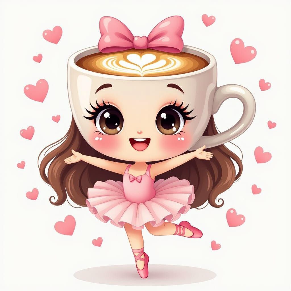 Kawaii Ballerina with Coffee Cup Head