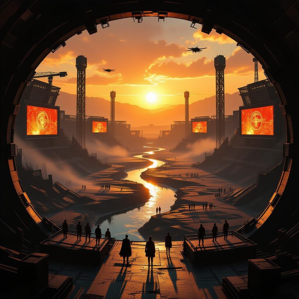 Dystopian Arena at Sunrise: A Cinematic Masterpiece