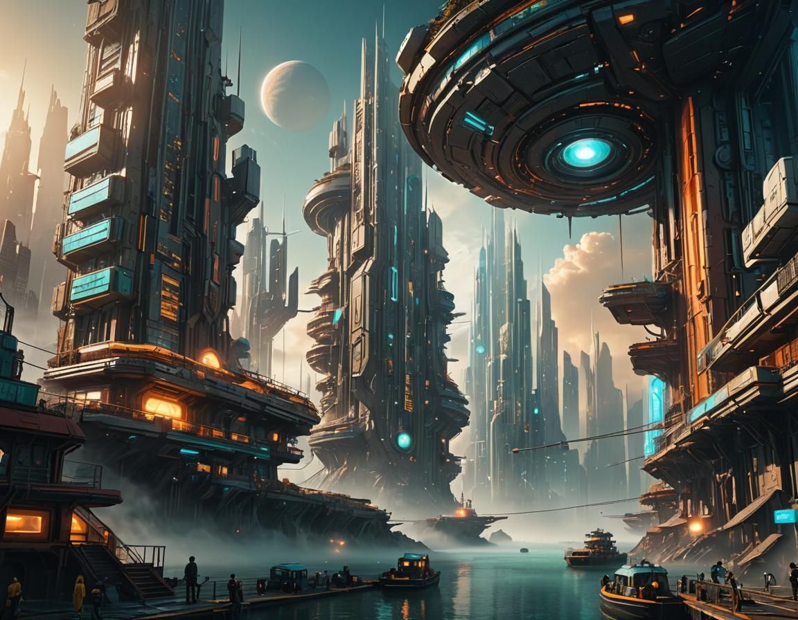 Exoplanet Gravity Anomaly in Futuristic Cityscape