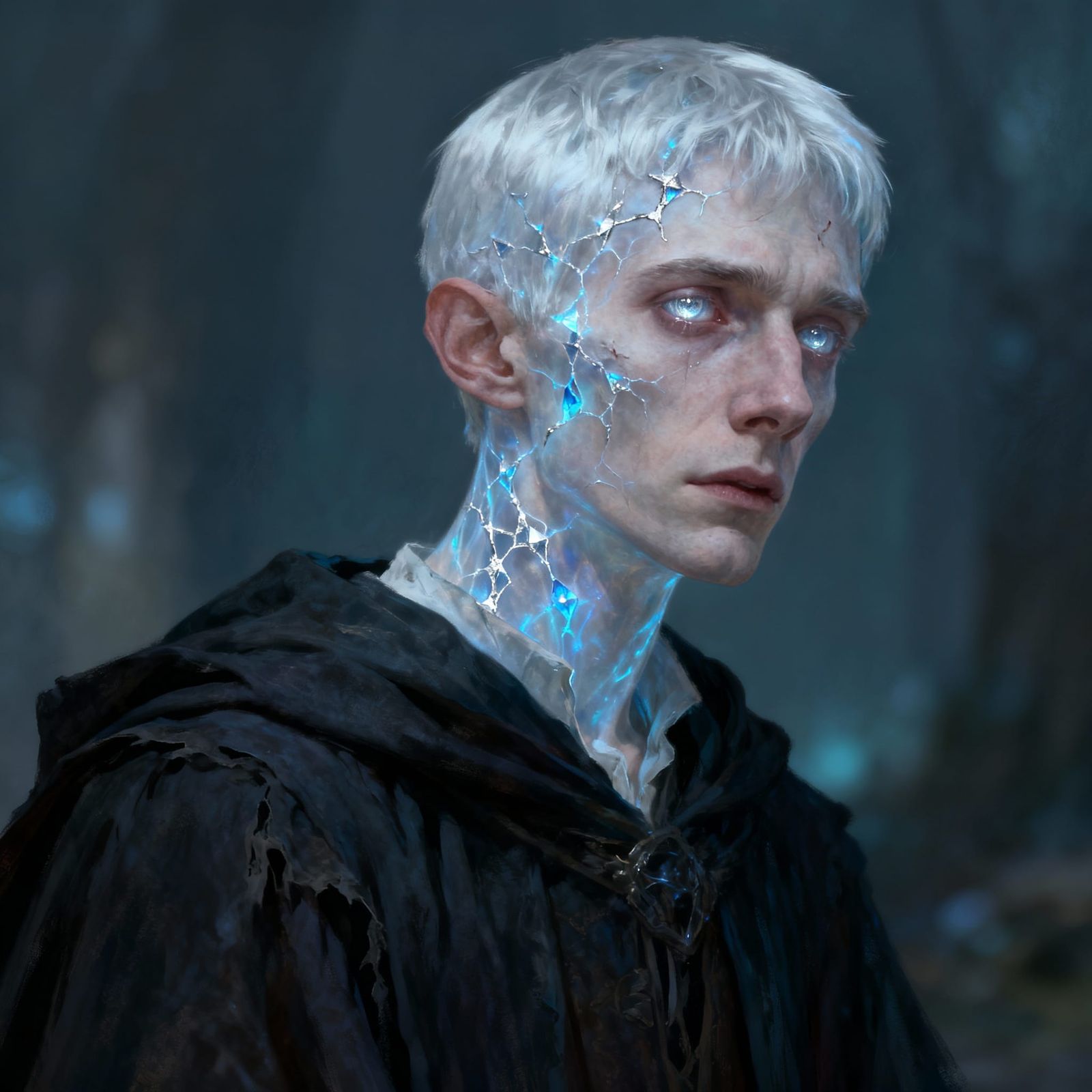 Ethereal Portrait of Vesper, the Melancholic Amnesiac Wizard