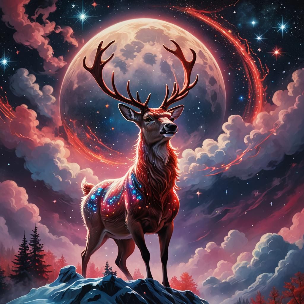 Rudolph Soaring Through Starry Night Sky