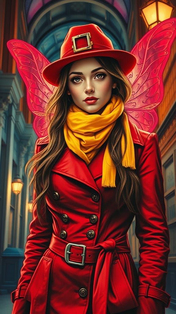 Neon Noir Steampunk Fairy Portrait in Acrylic Style