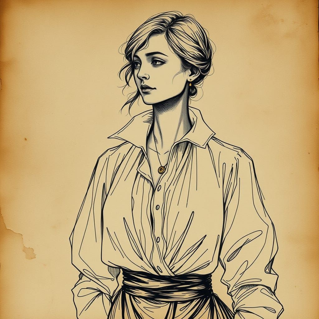 Mysterious Lady in Pre-Raphaelite Style