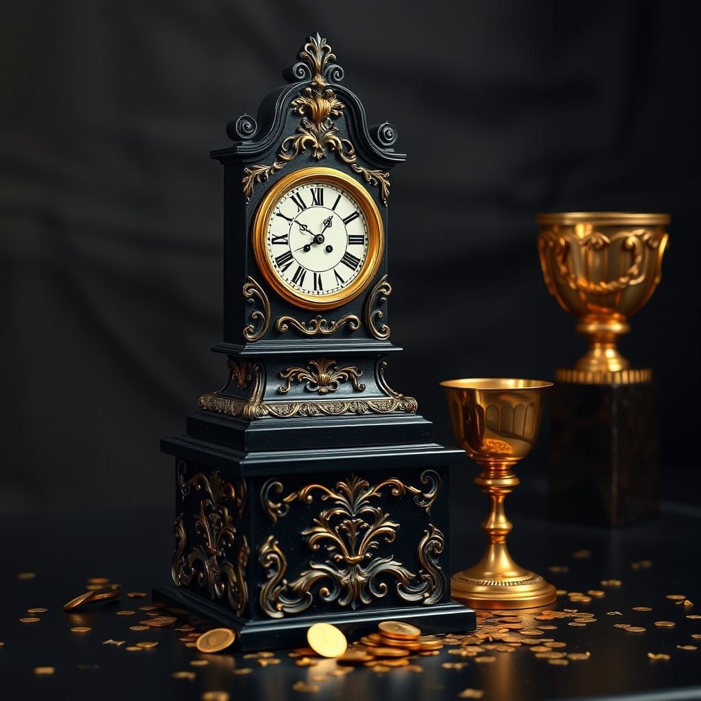 Luxurious Antique Clock in Gold and Black