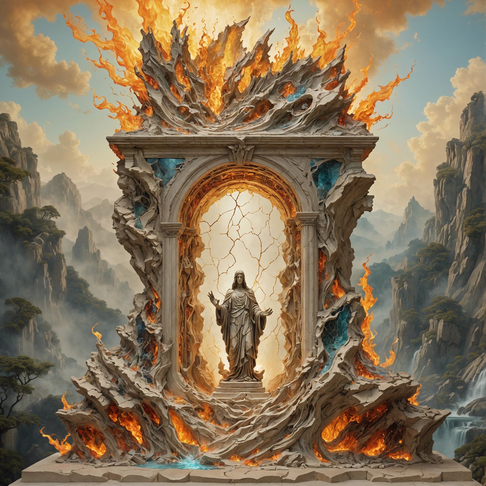 Otherworldly Realm Inside Cracked Glass Statue