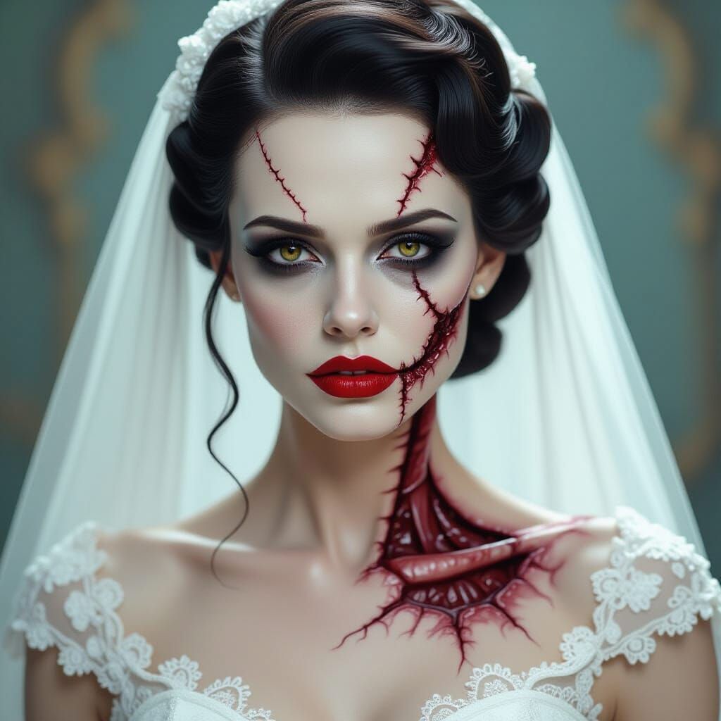 Elegant Bride of Frankenstein with Scar Detail