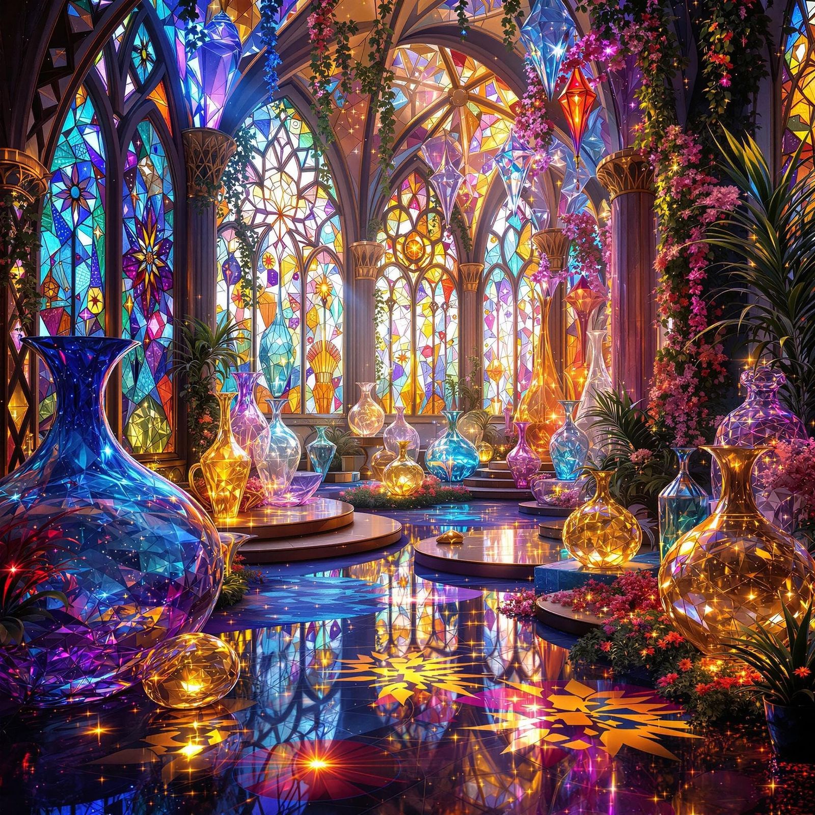 Glass Art Masterpiece in Vibrant Colors and Intricate Detail