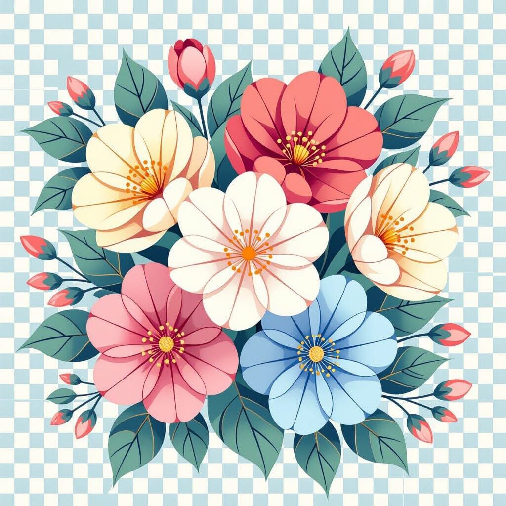 Colorful Flat Vector Flowers in Manga Anime Style