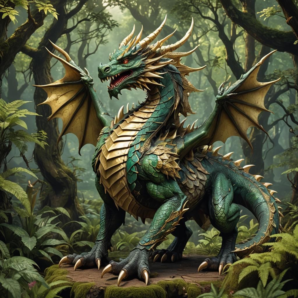 Detailed 3D Anime Dragon in Forest Setting