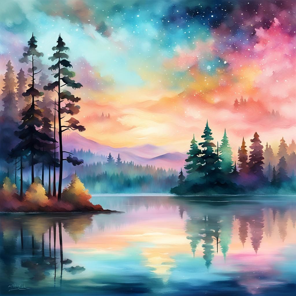 Twilight Lake: A Dreamy Digital Landscape Painting