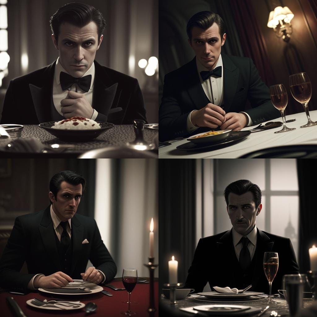 Suave Spy Dinner Party in Hyperrealistic Style