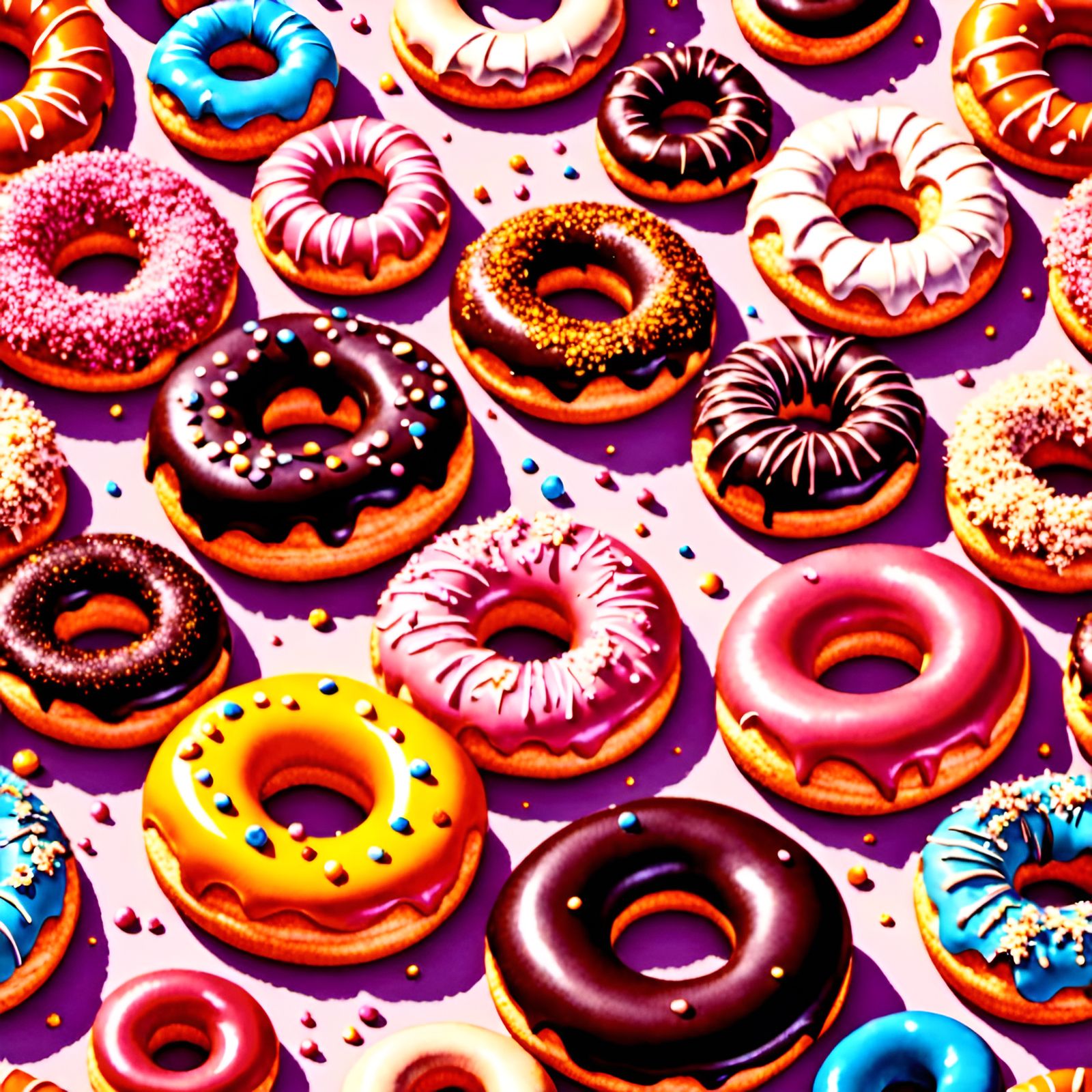 Hyperreal Close-up of Yummy Donuts in Bakery
