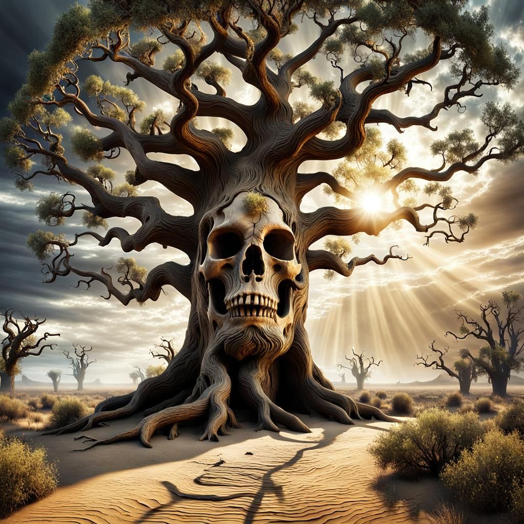 Magical Ent Tree in Eerie Desert Landscape