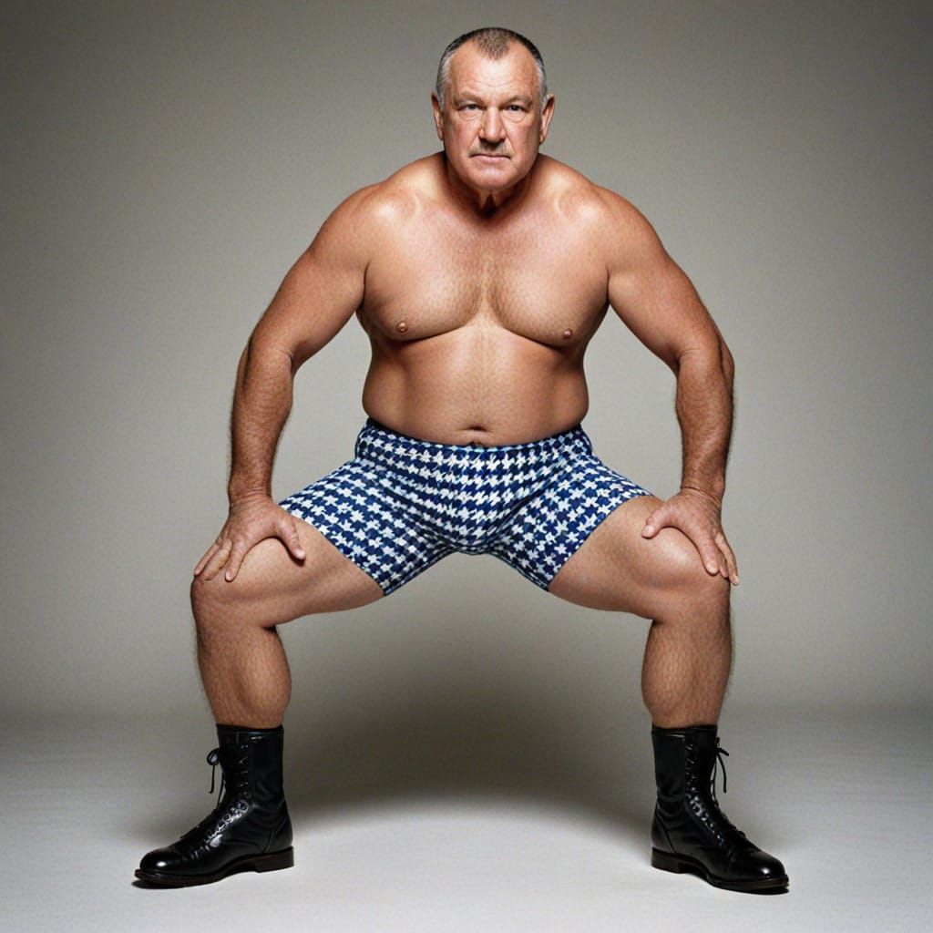 Confident, 65-Year-Old Wrestler in Bold Houndstooth Spandex