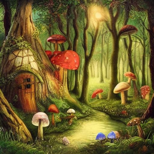 Fairy Forest in Folk Art Style