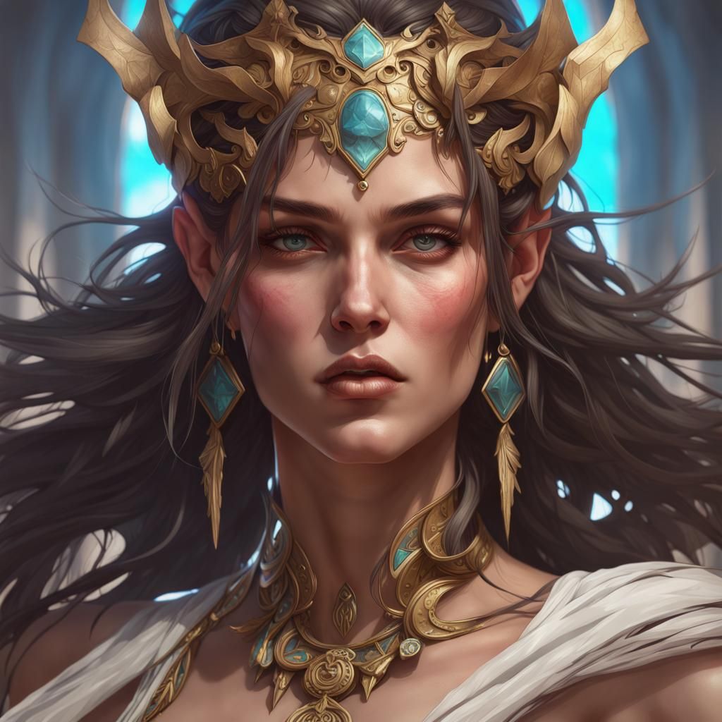 Greek Chaos Goddess Portrait in Hyperdetailed Digital Art
