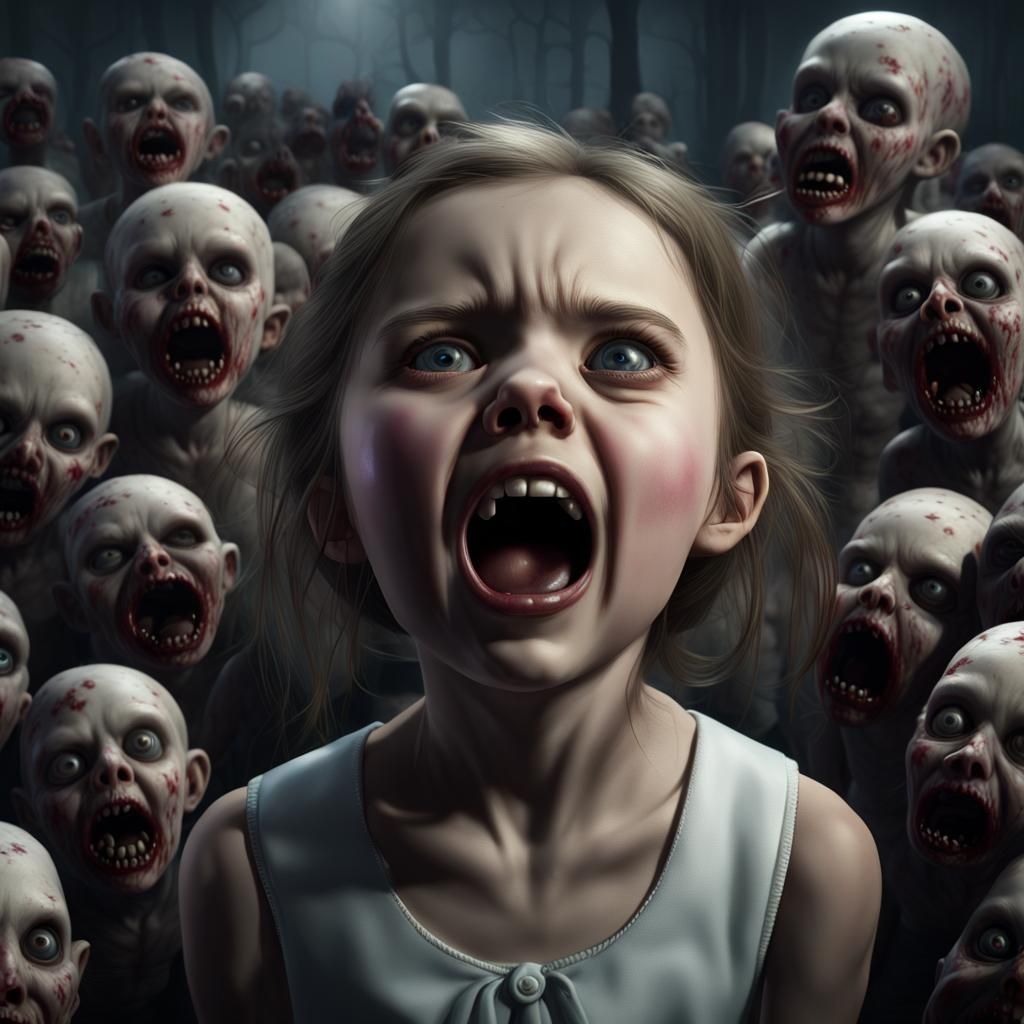 Girl Scared in Haunted House with Zombies