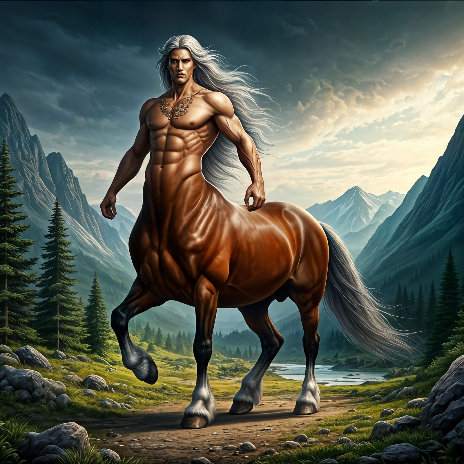 Mythical Centaur in Detailed Fantasy Landscape