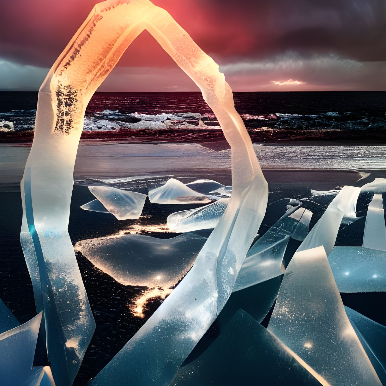 Iceland Black Sand Beach with Glowing Ice