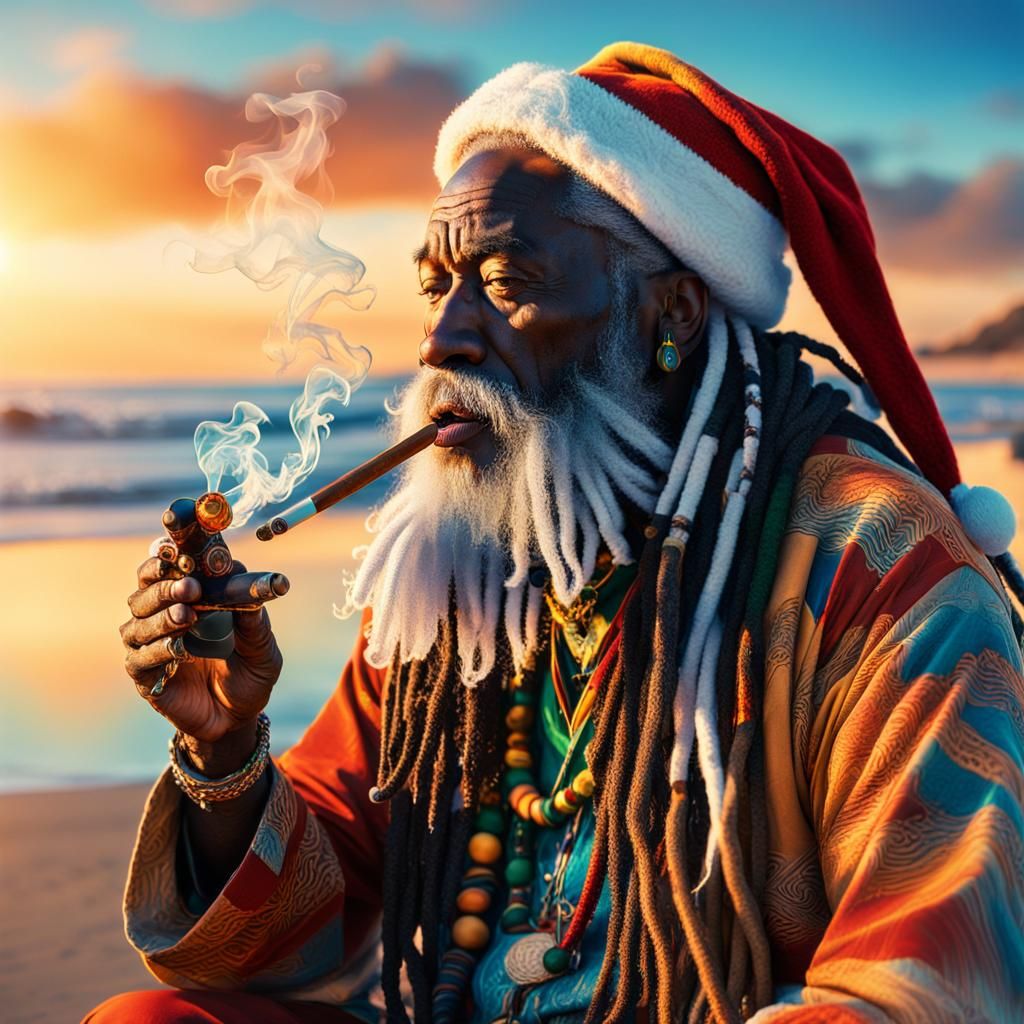 Rasta Santa on Winter Beach: Fantasy Concept Art