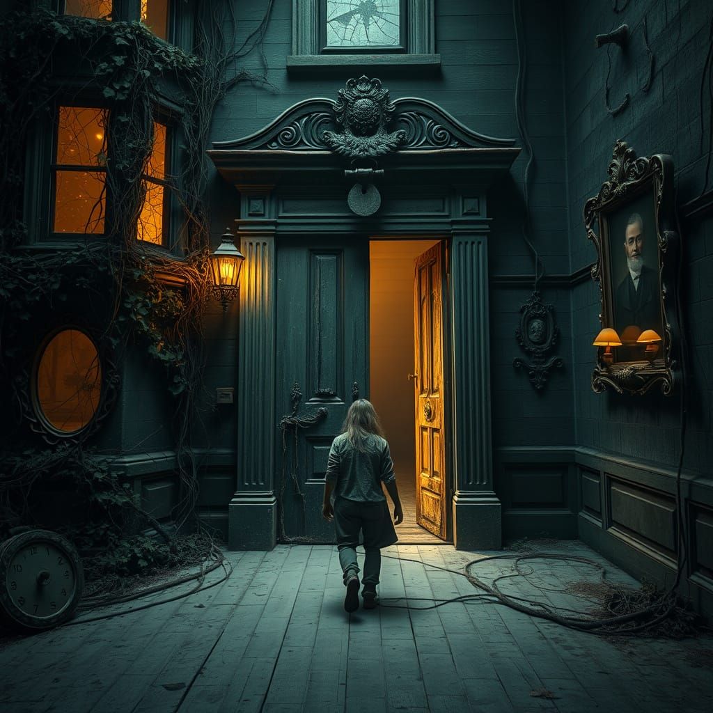 Abandoned Victorian Mansion in Decay, Shrouded in Ivy and Sh...