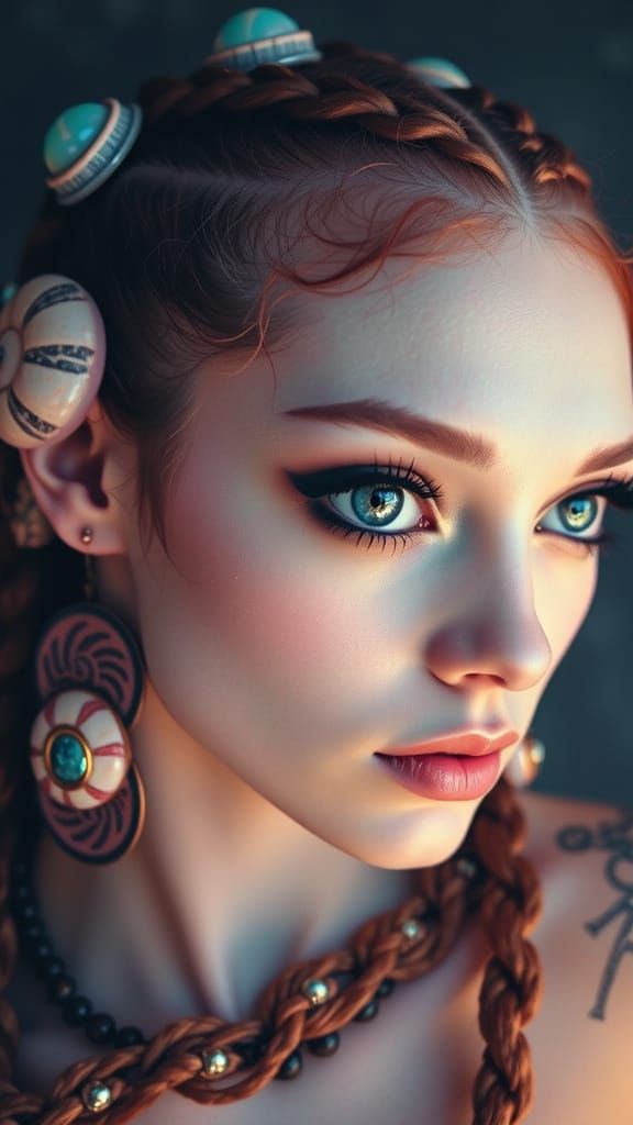 Alien Woman with Snail Braids and Indigo Tattoos