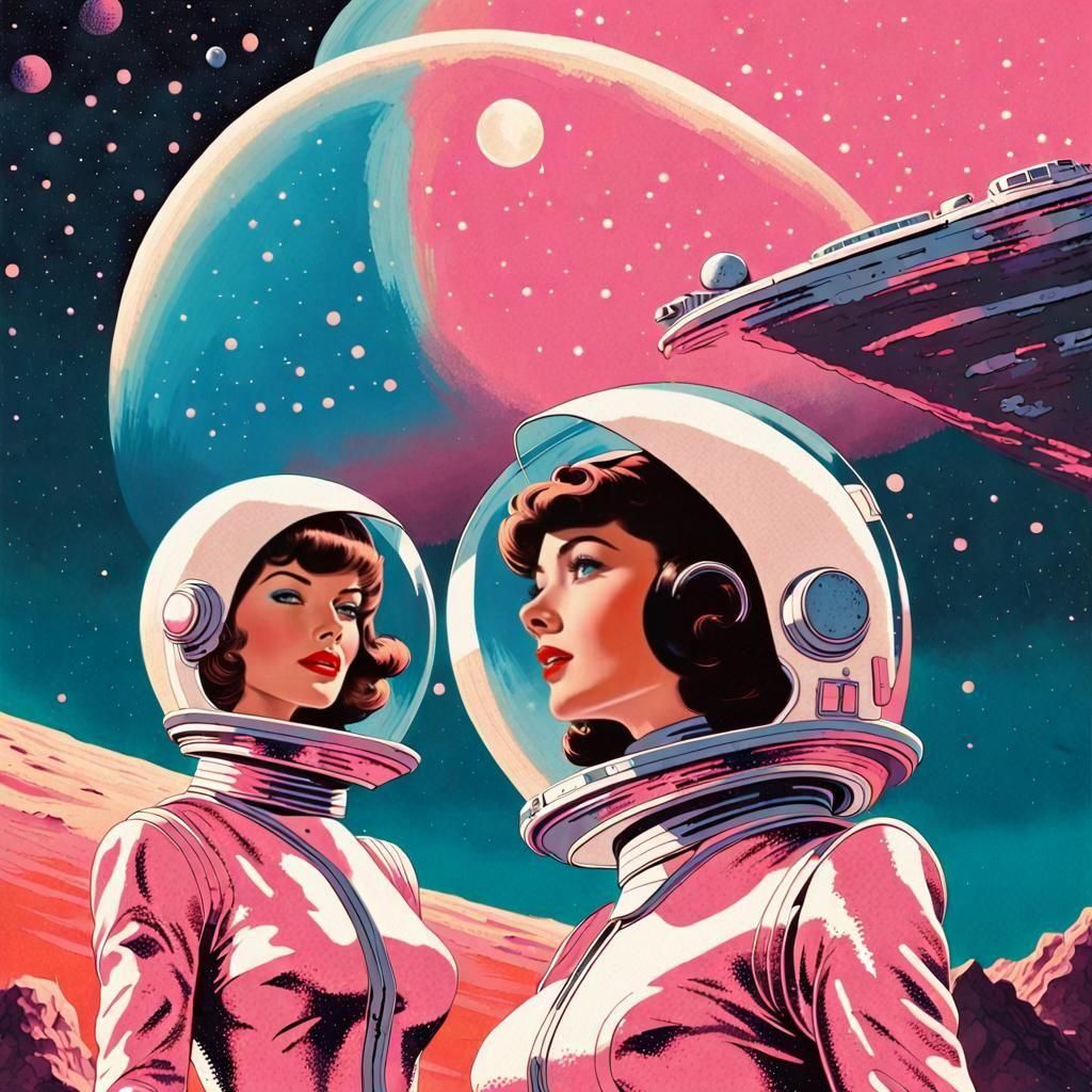 Lesbian Couple in Spacesuits, 1950s Sci-Fi Style