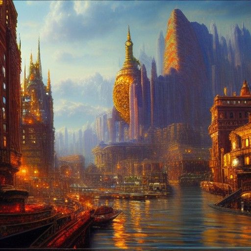 Fantasy City: Oil Painting by James Gurney Style
