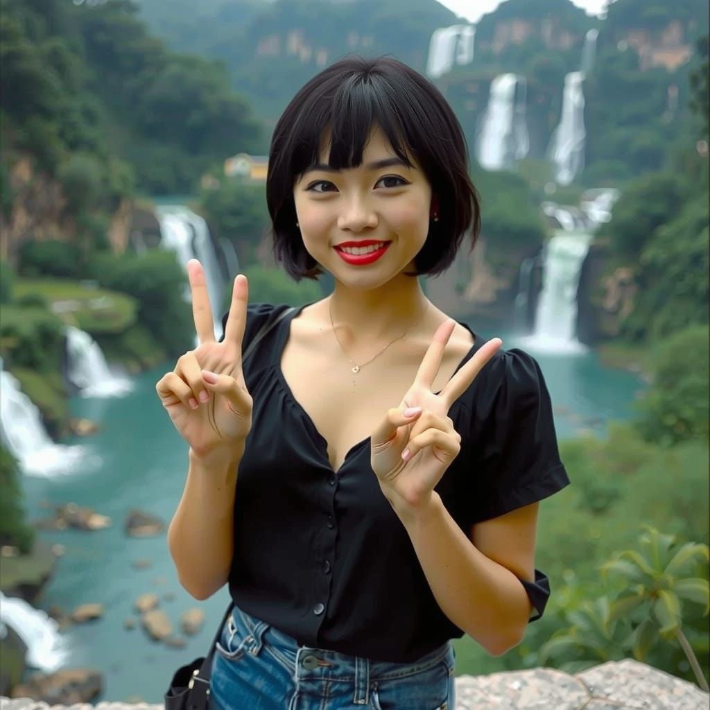 Moon at Erawan Falls in Thailand