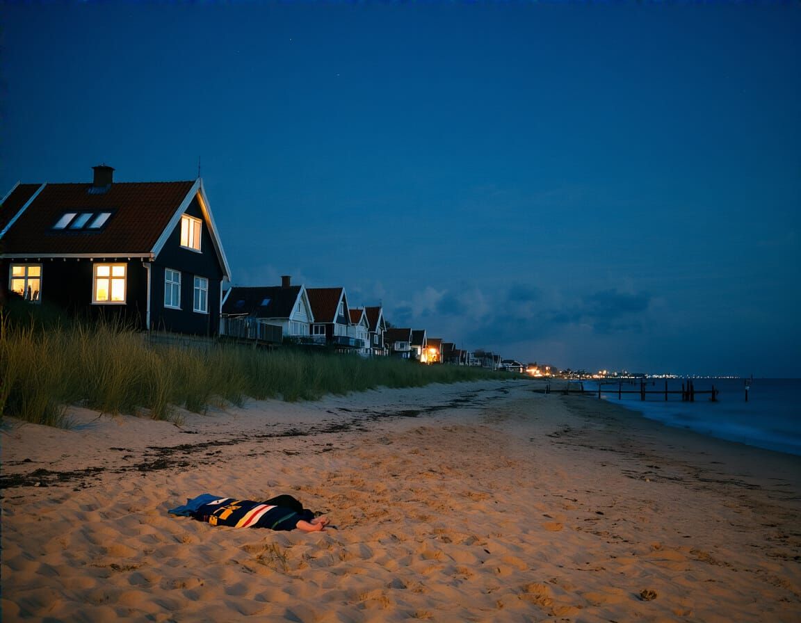 Summer Beach Night Photography with Lit Houses