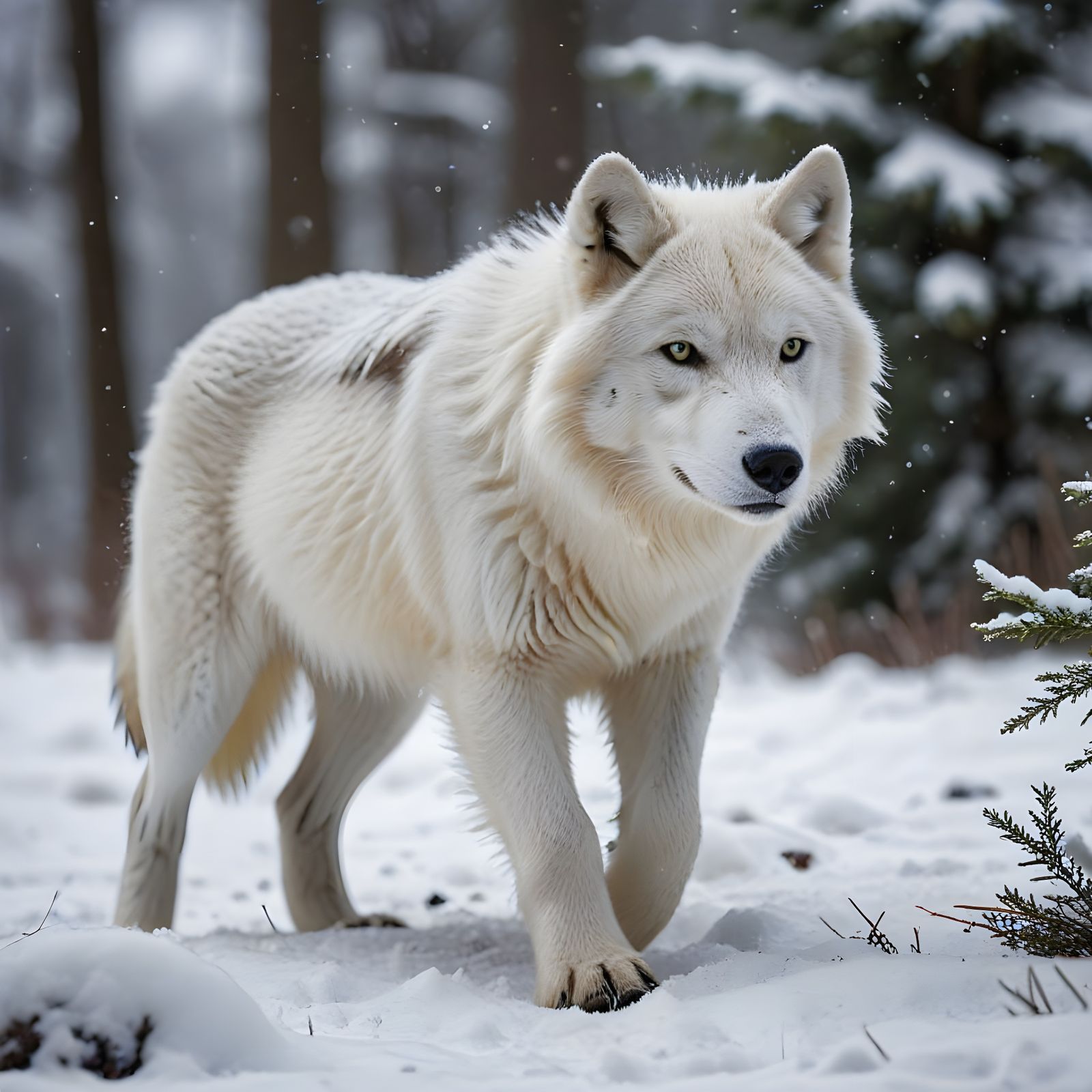 Polar Wolf Hunts in Snowy Wilderness