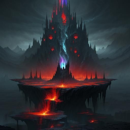 Woman Falling into Hellish Abyss: Fantasy Concept Art