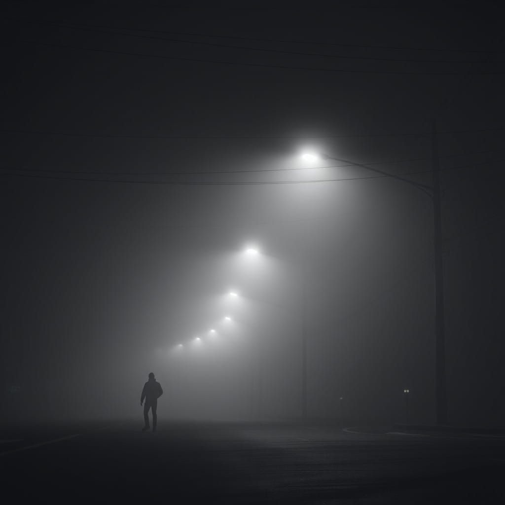 Ethereal Cityscape Under Foggy Night