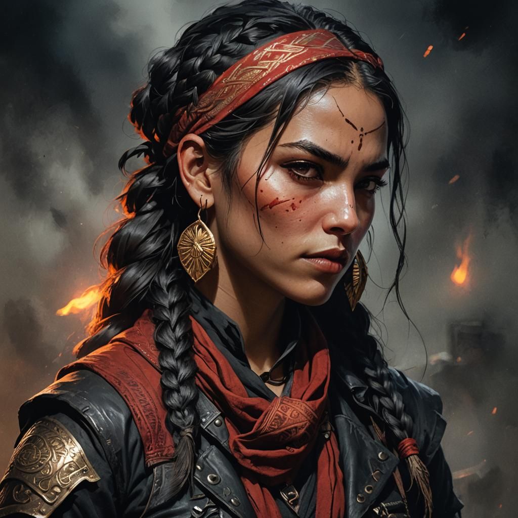 Female Bandit Portrait in Dark Fantasy Style