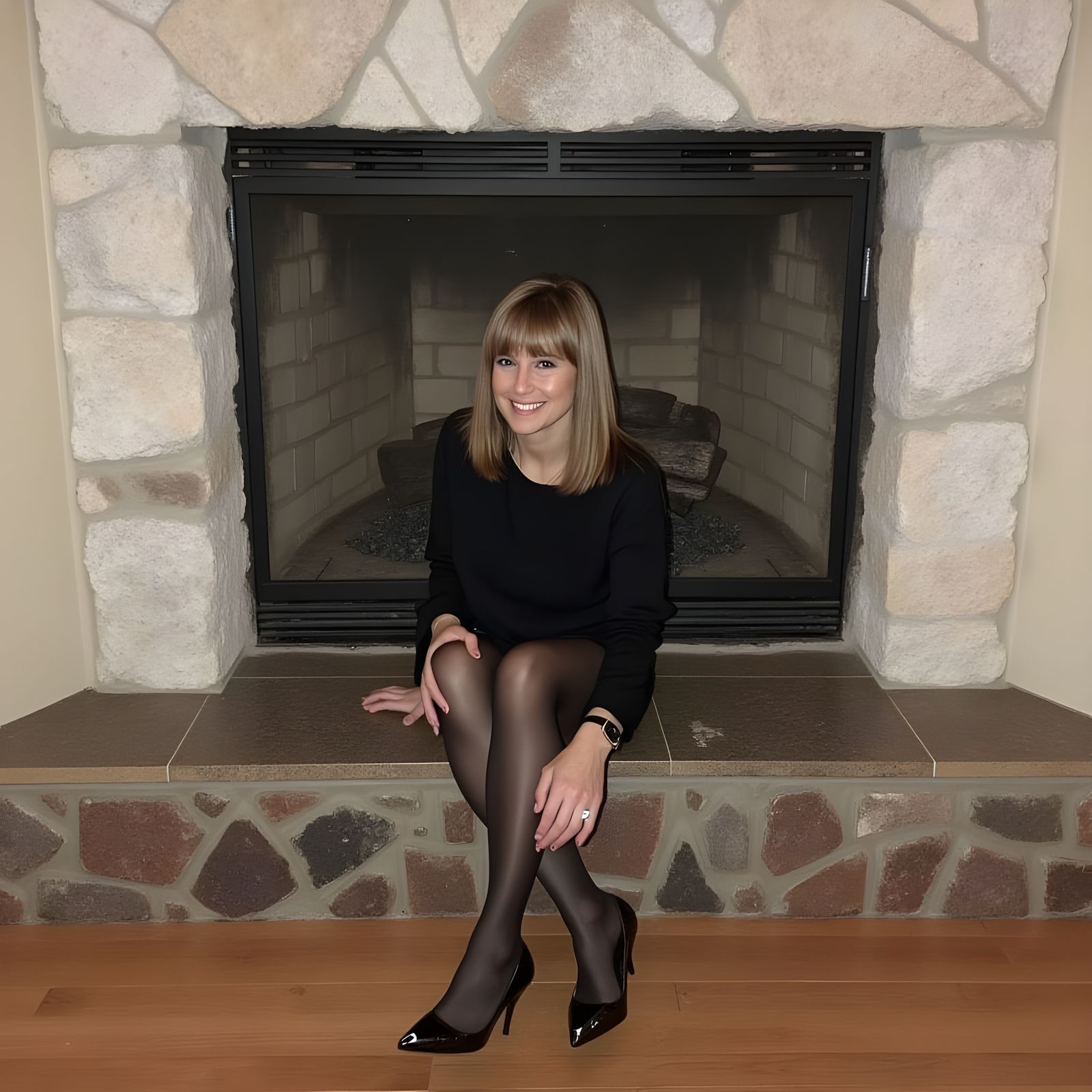 Woman by the Fireplace in a Cozy Realistic Portrait