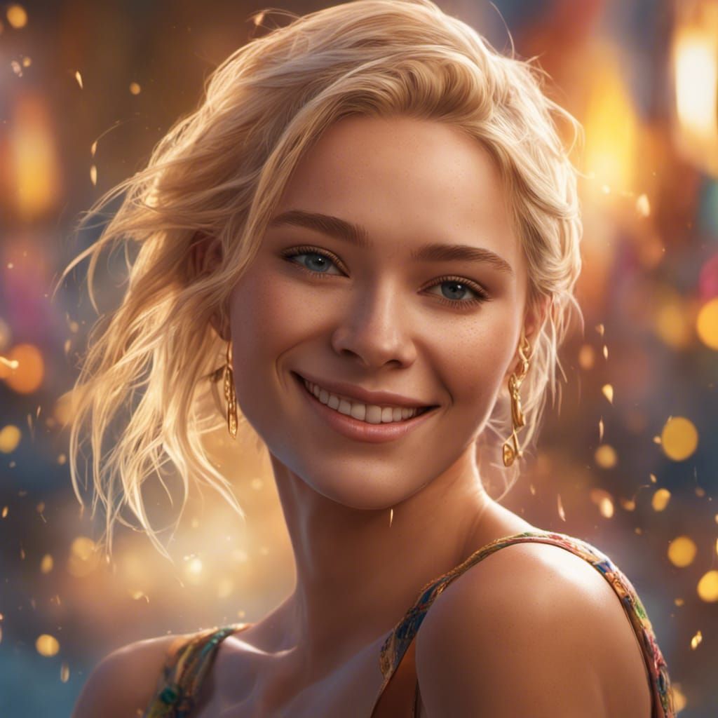Stunning Blonde Woman Portrait in Splash Art Style