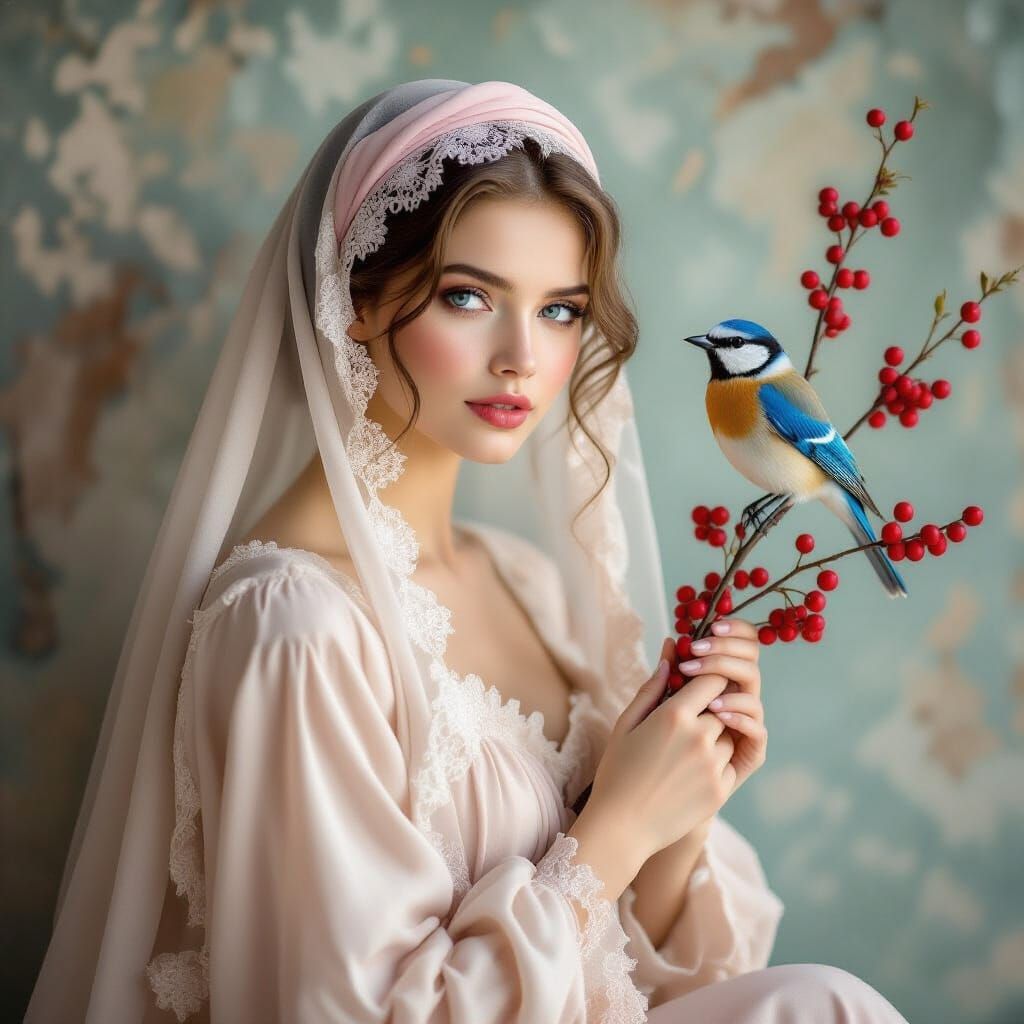 Beautiful female with bird