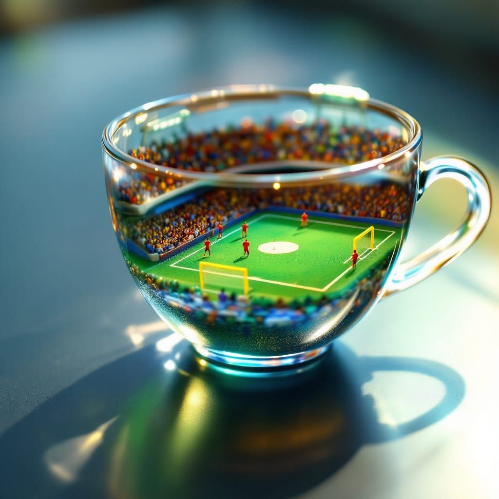 Stadium Football Game Inside a Porcelain Teacup