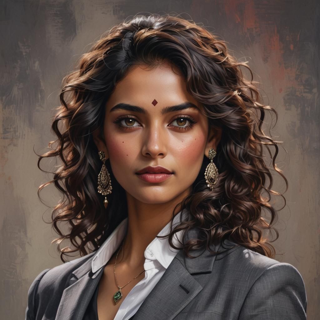 Enigmatic Indian Woman in Tailored Suit