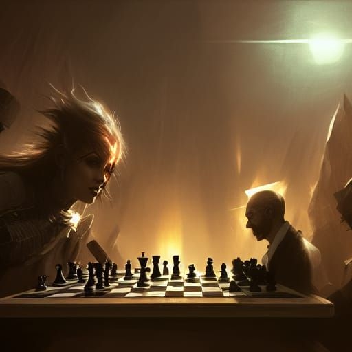 Chess Match Decides Fate of Universe: Dark Fantasy Art