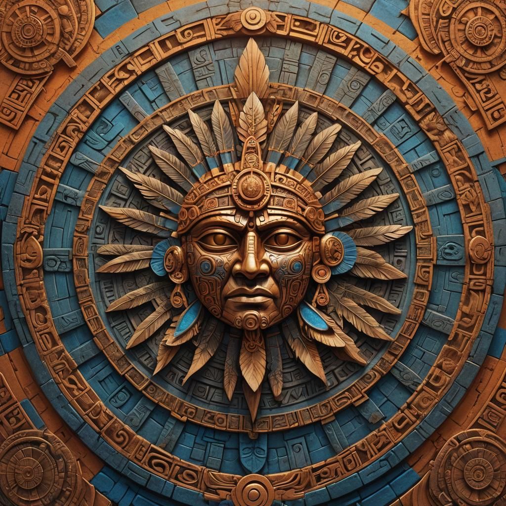 Detailed Aztec Calendar with Tonatiuh in Fantasy Style