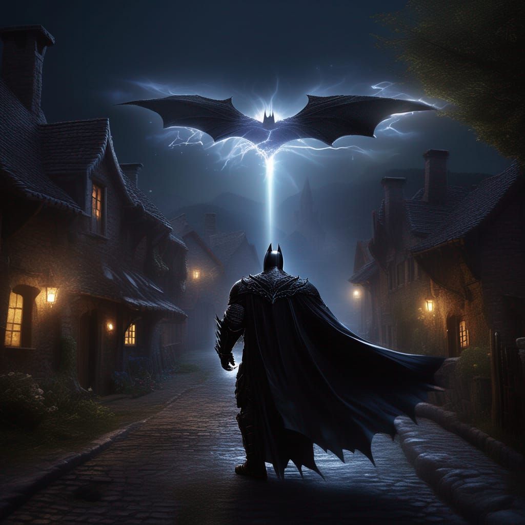 Dark Knight Engulfs Village in Fantasy Aura