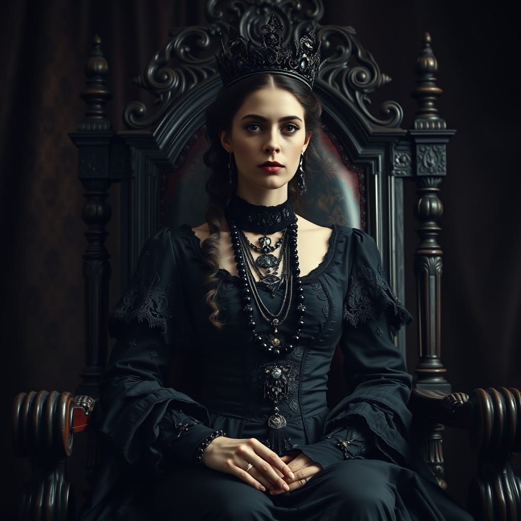 Emo Queen on Ornate Throne in Victorian Gothic Style