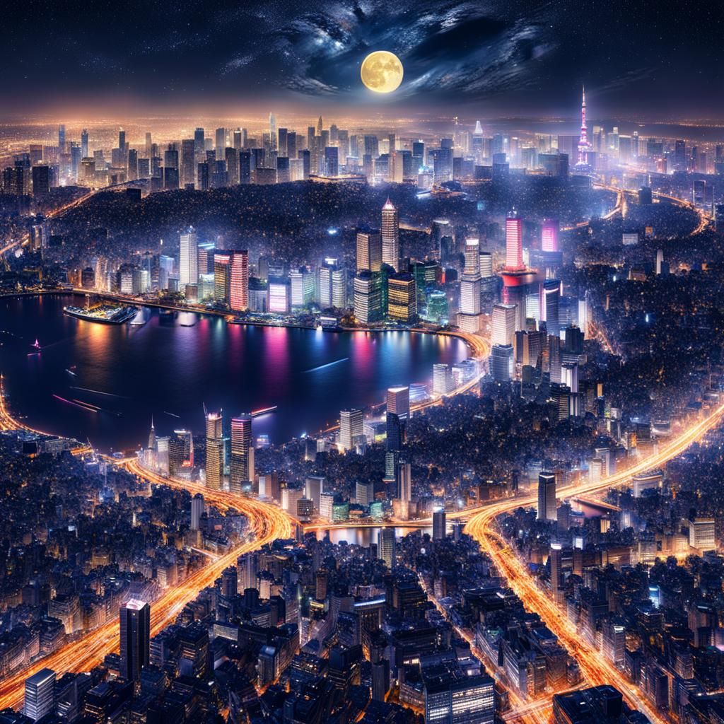 Tokyo Skyline at Night: Fantasycore Matte Painting