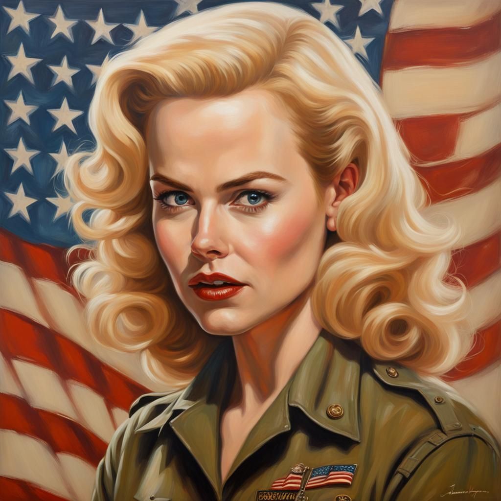 Retro Army Girl in 50s Pin-Up Style