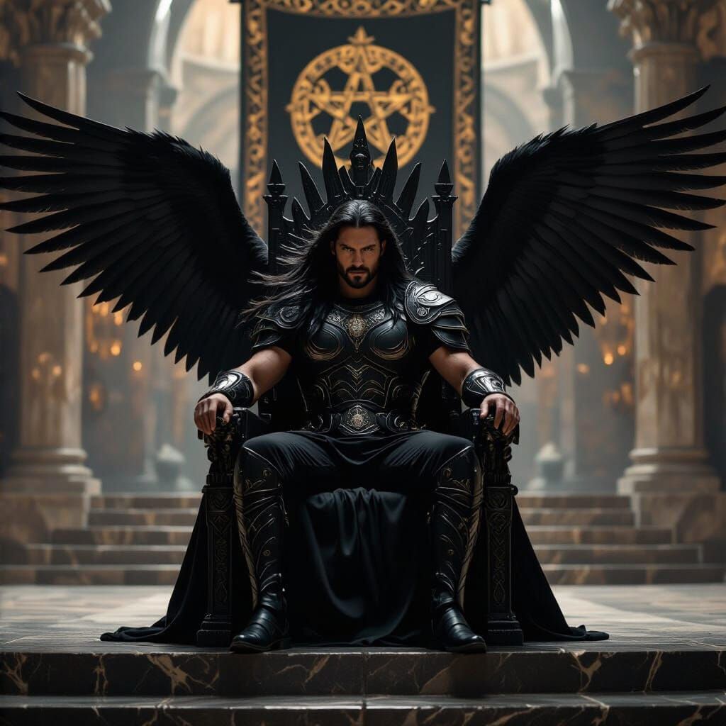 Dramatic Warrior King on Obsidian Throne
